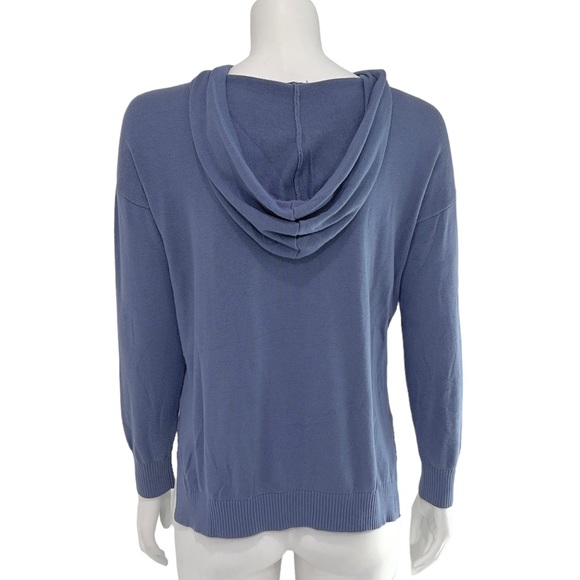 Rachel Zoe Weekend Hoodie Lightweight Knit Sweater Pullover Top Long Sleeve Blue - Picture 7 of 14